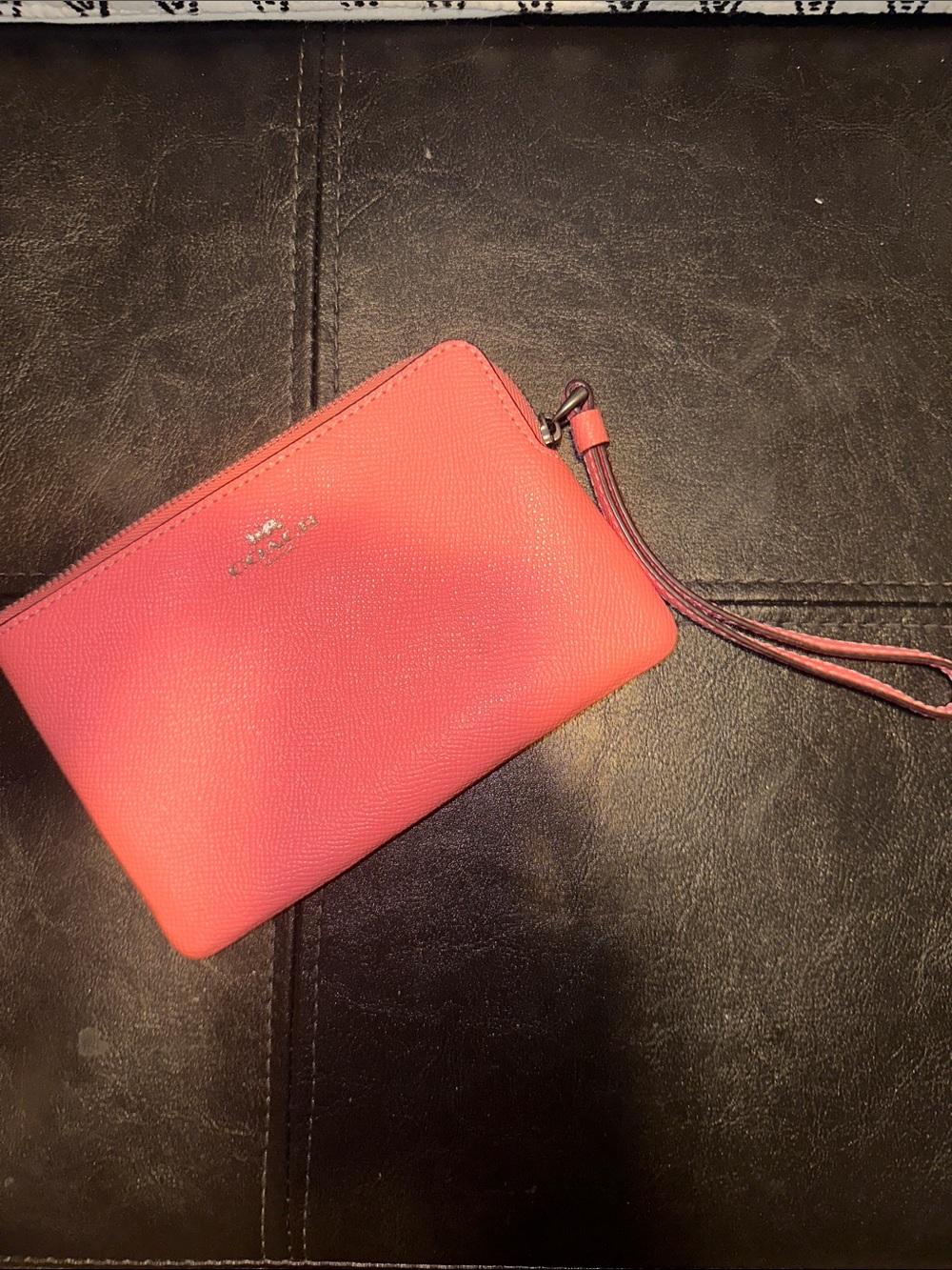 Coach Coral Pink Leather Wristlet with Wrist Strap